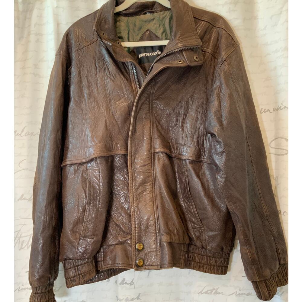 Vintage Pierre Cardin Brown Leather Bomber Jacket - L